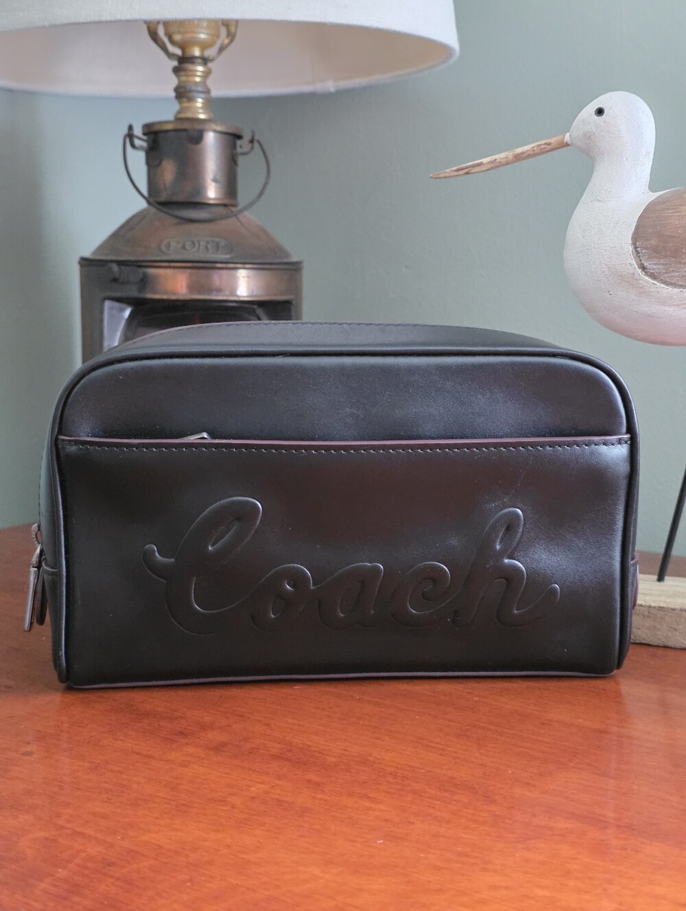 Coach F76982 Terrain Dopp Kit Black Calf Leather Toiletry Travel Bag